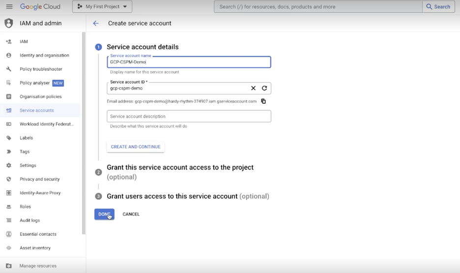 Creating a secret key within the GCP console